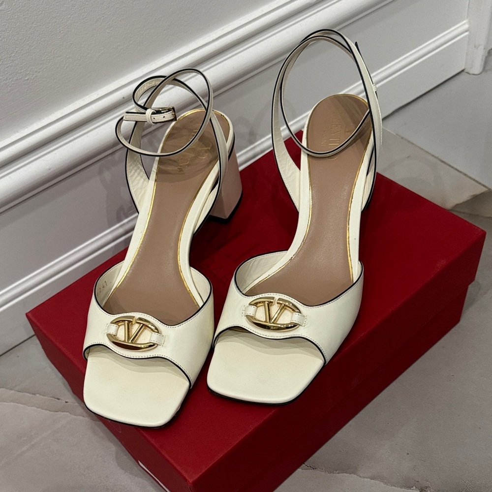 Valentino Garavani Cream Heels with Gold Accent